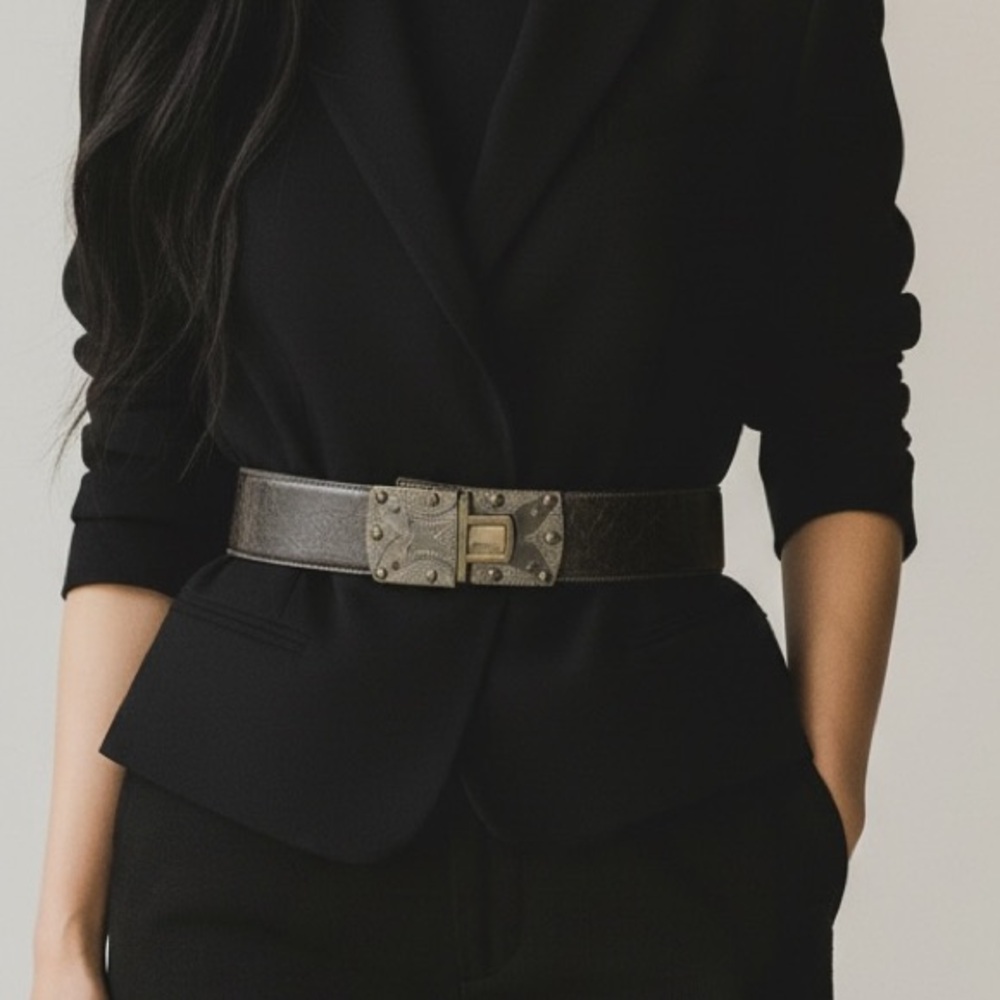 VTG Donna Karan made in USA wide Leather waist Belt Sz small